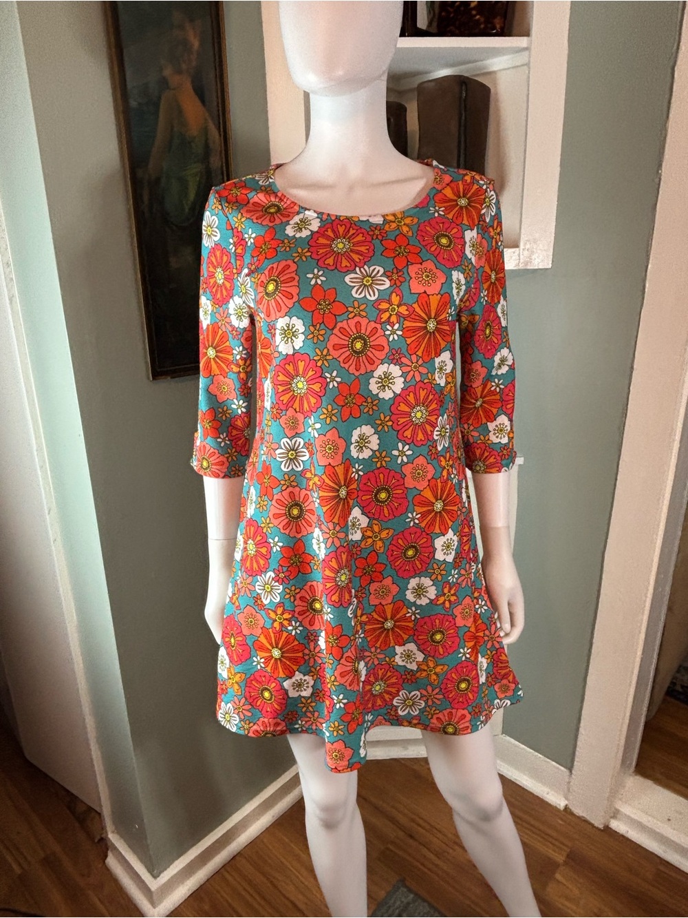 Smak Parlor Groovy Floral Cosmic Shift Mini Dress Large L